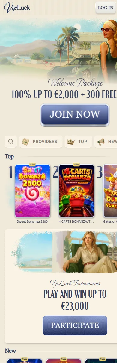 VipLuck mobile su iPhone: homepage con bonus e giochi più giocati